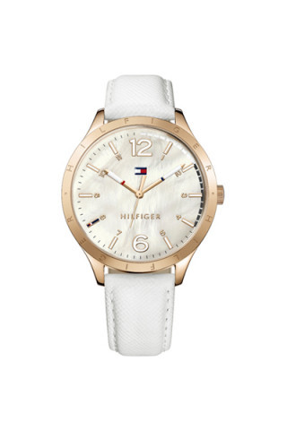 Tommy Hilfiger correa de reloj TH-268-3-34-1825 / TH679301822 Cuero Blanco 14mm + costura blanca